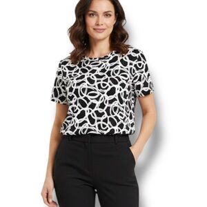 JM Collection Blouse Short Sleeve Round Neck Stretch Texture Top Black White 3X